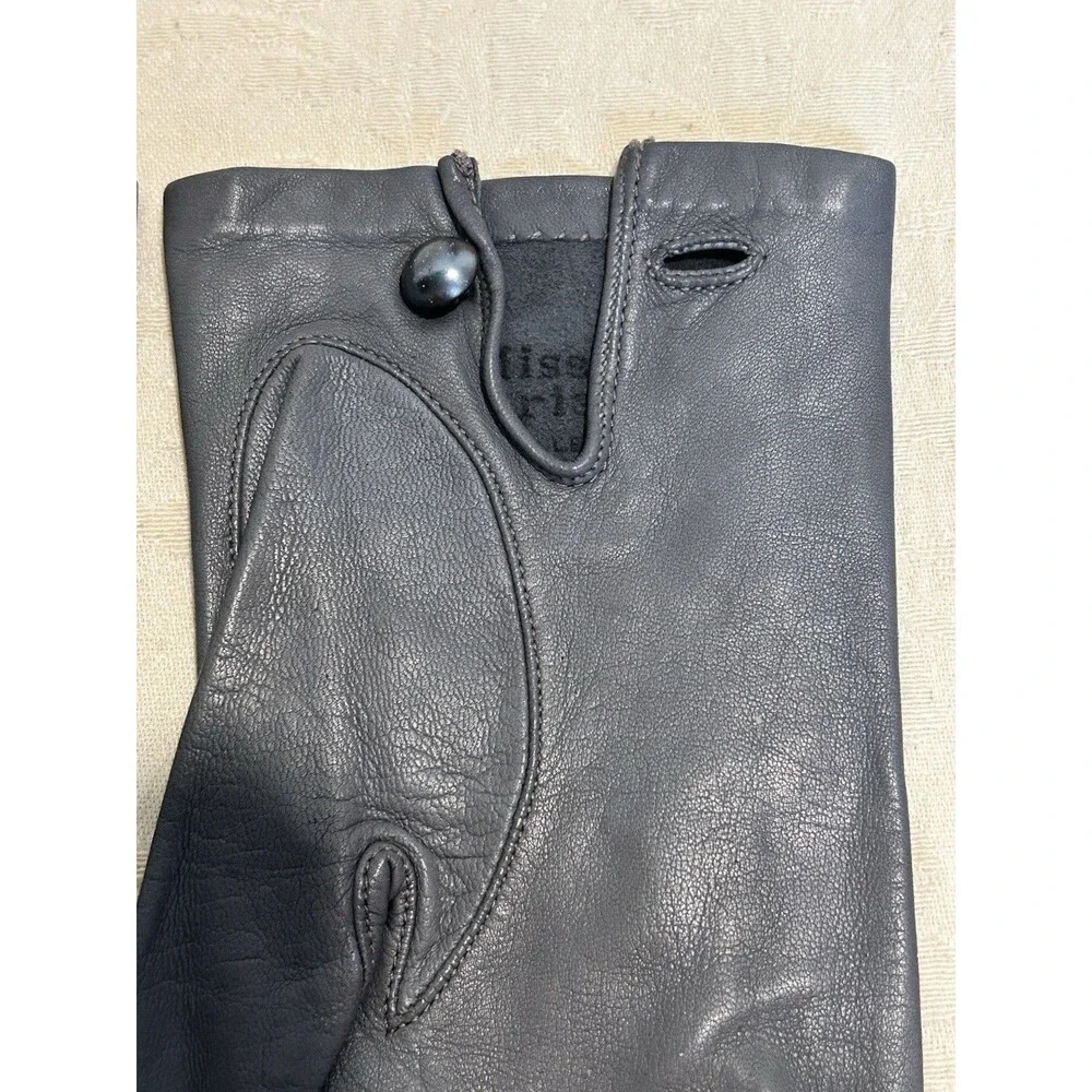 Vintage 1960s Miss Aris Grey Feather Leather Dress Gloves W/ Original Tags Sz 7